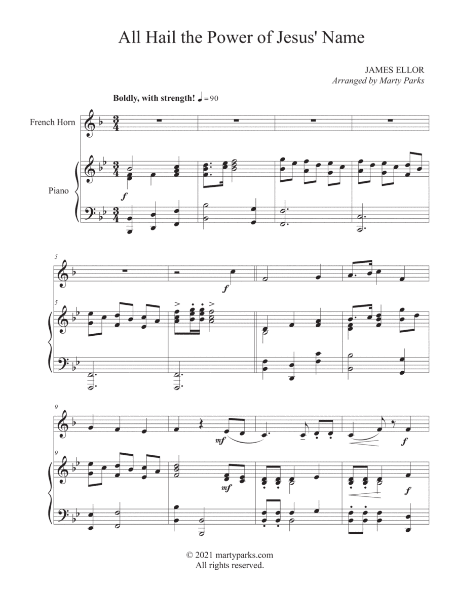 All Hail the Power of Jesus' Name (French Horn - Piano) (arr. Marty Parks)