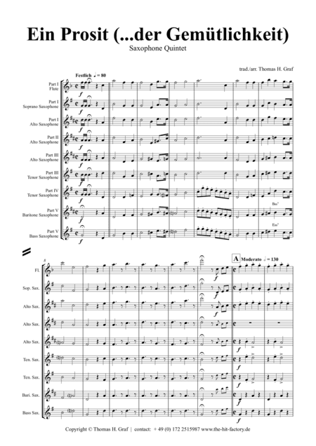 Ein Prosit - German Folk Song - Oktoberfest - Saxophone Quintet (arr. Thomas H. Graf)