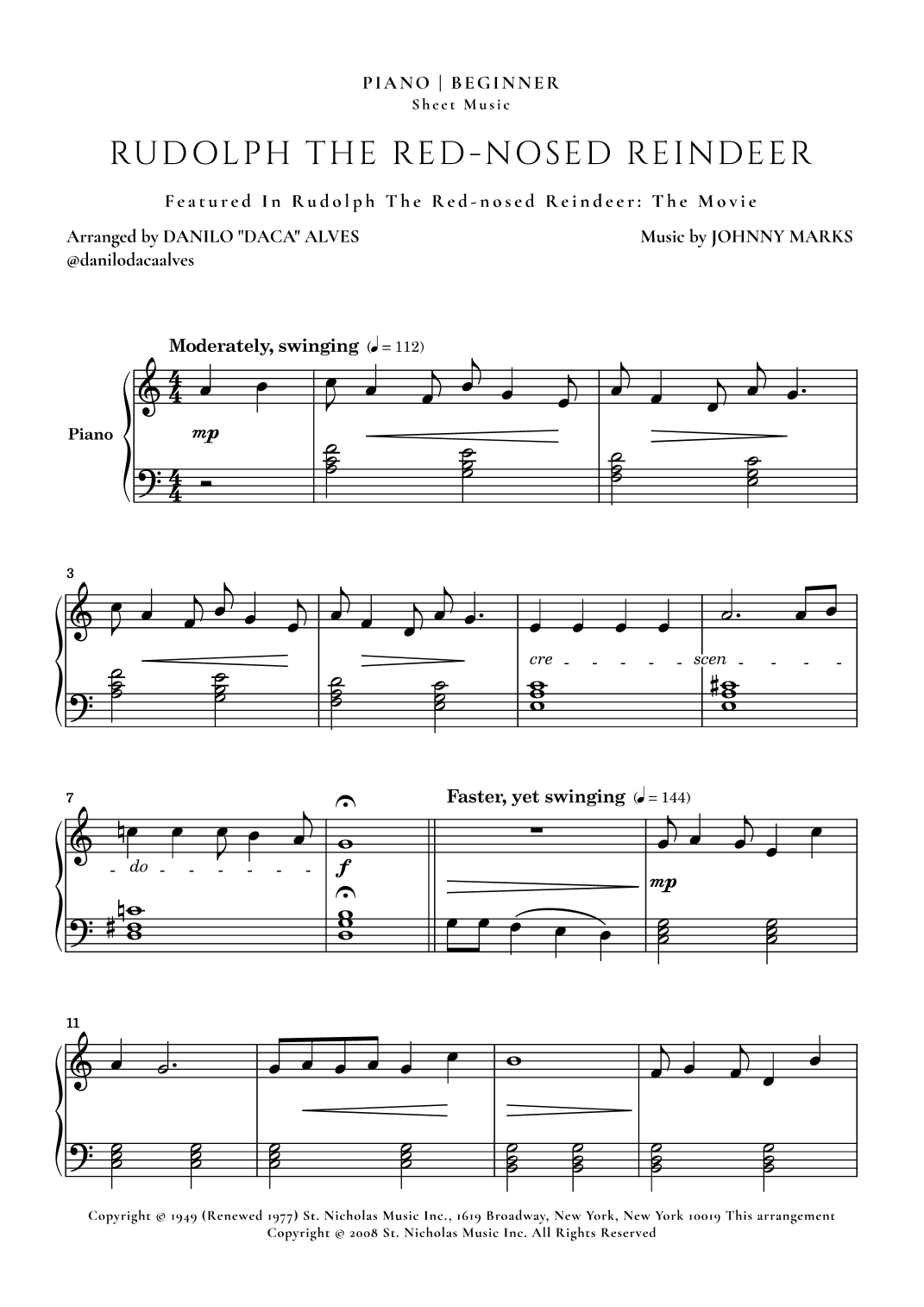 Rudolph The Red-nosed Reindeer (arr. Danilo "Daca" Alves)
