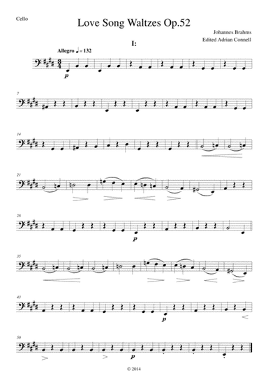 Brahms - Love Song Waltzes Op.52 for Choir and Chamber Orchestra - Cello (arr. Adrian Connell)