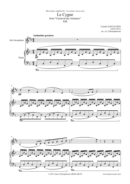The Swan, or Le Cygne - Alto Sax and Piano (arr. Anne L Christopherson GRSM ARCM)