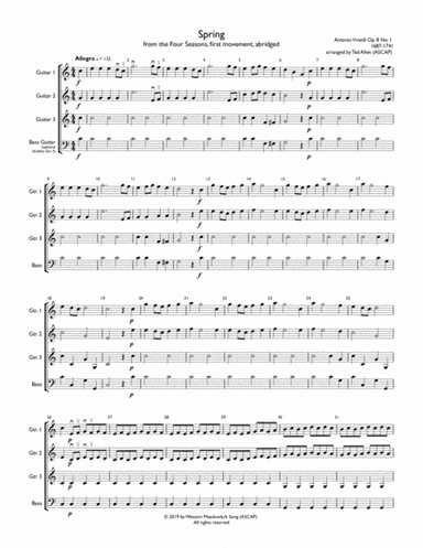 Spring from the Four Seasons Easy Guitar Trio or Ensemble (arr. Ted Allen)