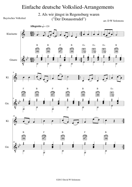 Als wir jüngst in Regensburg waren (a.k.a. Der Donaustrudel) for clarinet and guitar (arr. David Warin Solomons)