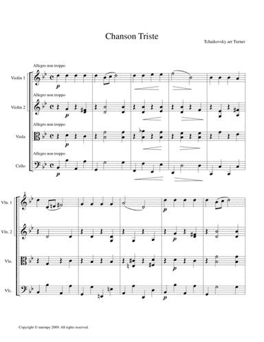 Chanson Triste by Tchaikovsky (arranged for String Quartet) (arr. Marmpy)