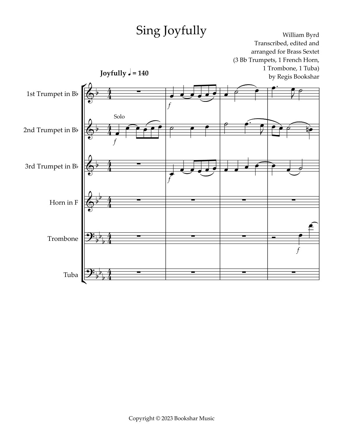 Sing Joyfully (Eb) (Brass Sextet) (3 Trp, 1 Hrn, 1 Trb, 1 Tuba) (arr. Regis Bookshar)