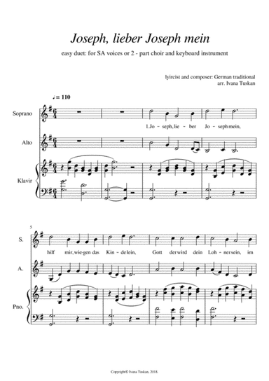 Joseph, lieber Joseph mine for SA and piano (arr. Ivana Tuskan)