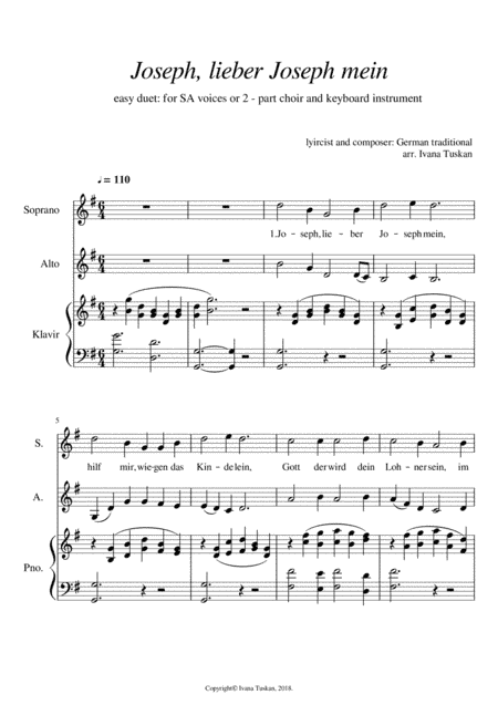 Joseph, lieber Joseph mine for SA and piano (arr. Ivana Tuskan)