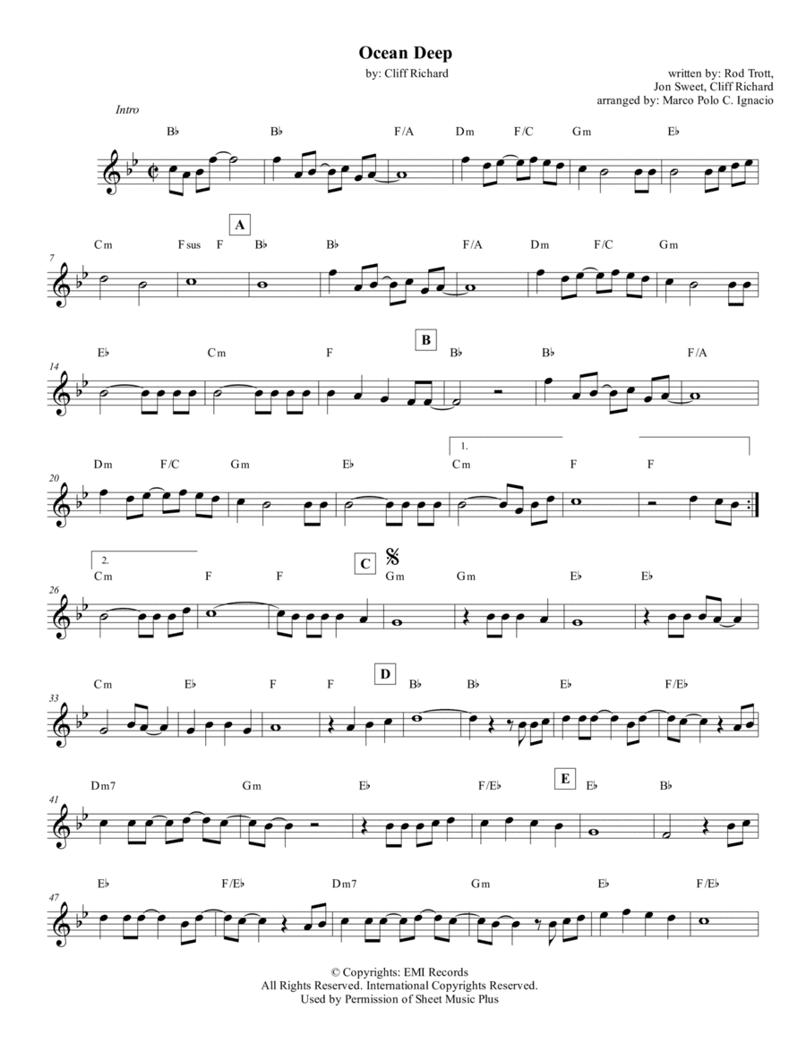 Ocean Deep (arr. Marco Polo C. Ignacio)