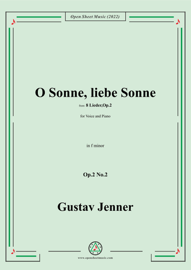 Jenner-O Sonne,liebe Sonne,in f minor,Op.2 No.2 (arr. OSM Press)