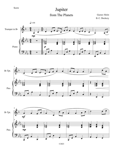 Jupiter (from The Planets) for Trumpet Solo with Piano Accompaniment (arr. B. C. Dockery)