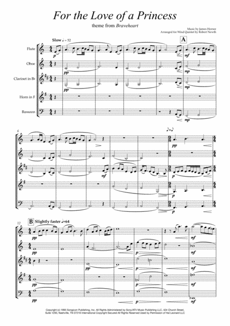 For The Love Of A Princess  from the Twentieth Century Fox Motion Picture BRAVEHEART (arr. Robert Newth)