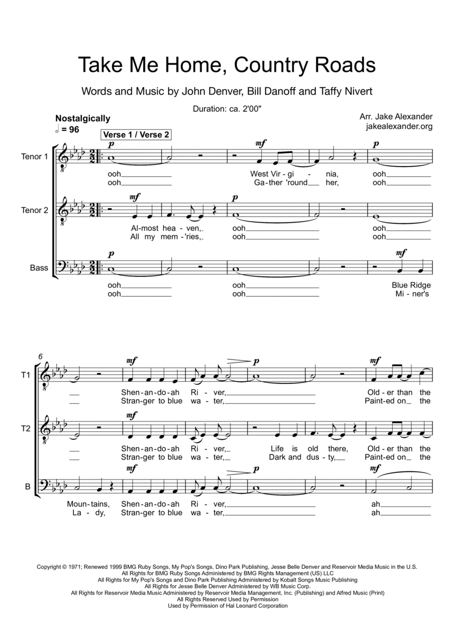Take Me Home, Country Roads (arr. Jake Alexander)