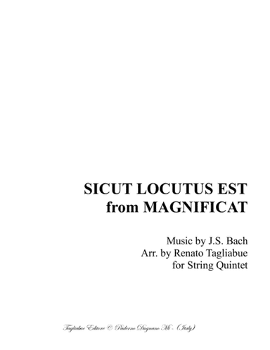SICUT LOCUTUS EST from MAGNIFICAT - BWV 243 - Arr. for String Quintet (arr. Renato Tagliabue)