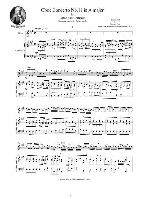 Brescianello - Oboe Concerto No.11 in A major Op.1 for Oboe and Cembalo or Piano (arr. Santino Cara)