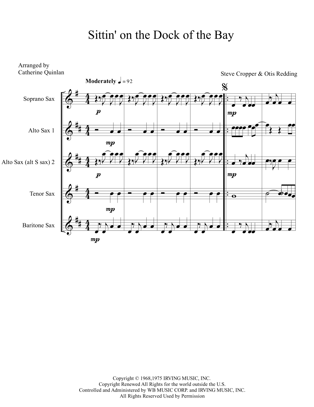 (sittin' On) The Dock Of The Bay (arr. Catherine Quinlan)