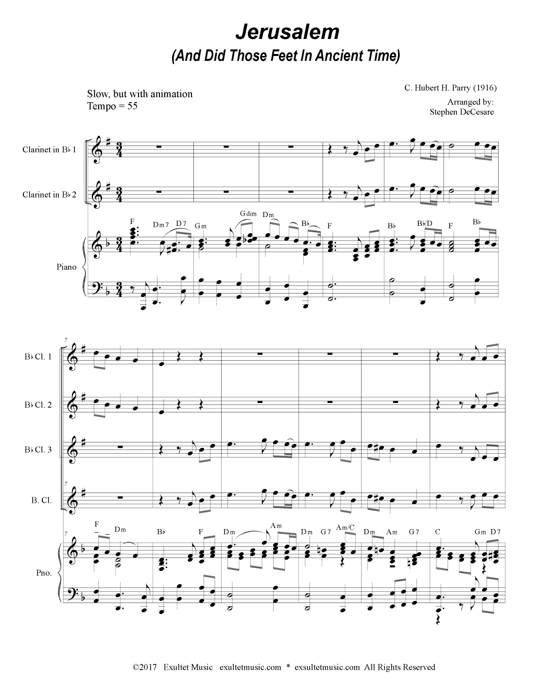 Jerusalem (Clarinet Choir and Piano) (arr. Stephen DeCesare)