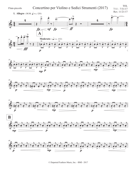 Concertino per Violino e Sedici Strumenti (2017) flute-piccolo part