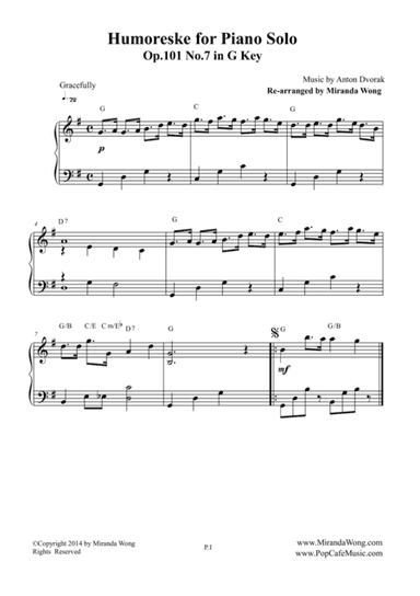 Humoreske Op.101 No.7 - Piano Solo in G Key (arr. Miranda Wong)