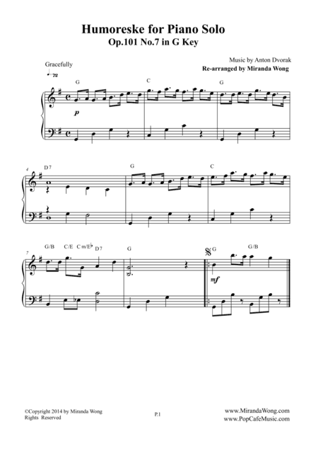 Humoreske Op.101 No.7 - Piano Solo in G Key (arr. Miranda Wong)