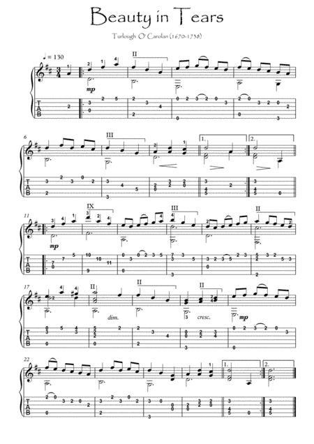 Classical Guitar Anthology by Turlough O Carolan with tablature (arr. PianoSheetNow)