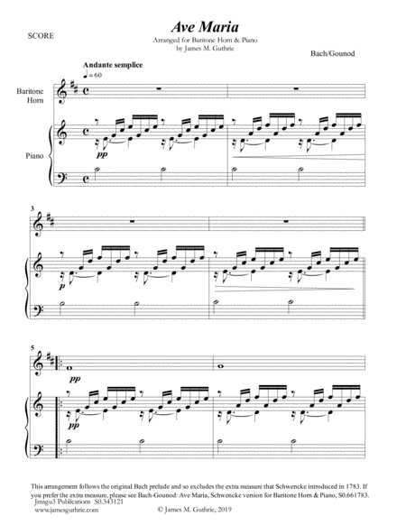 Bach-Gounod: Ave Maria for Baritone Horn & Piano (arr. James M. Guthrie, ASCAP)