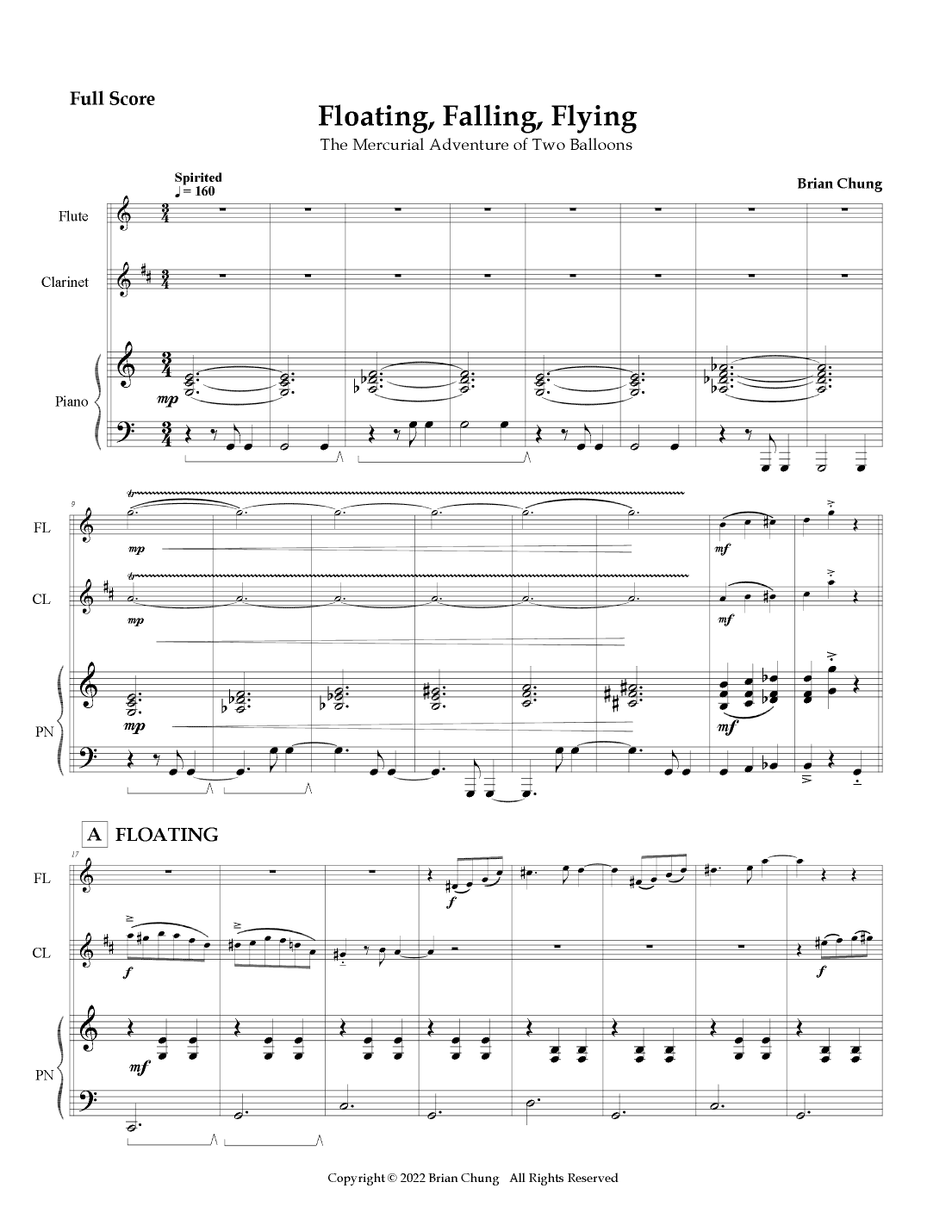 Floating, Falling, Flying (for Flute, Clarinet and Piano)