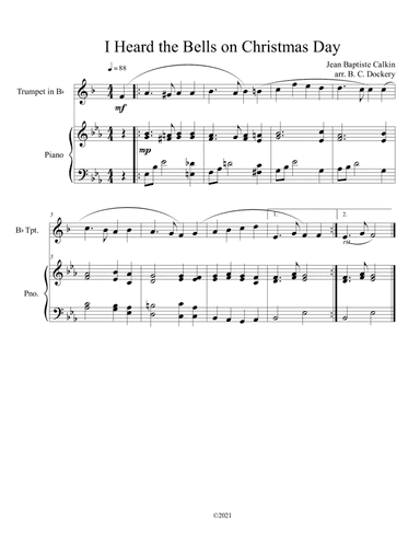 I Heard the Bells on Christmas Day (Trumpet Solo) with optional piano accompaniment (arr. B. C. Dockery)