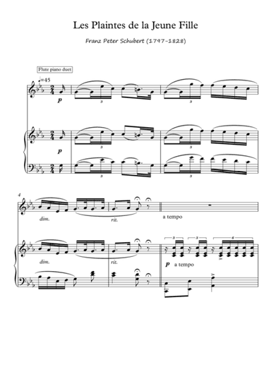 Les Plaintes Flute piano duet de Schubert (arr. PianoSheetNow)