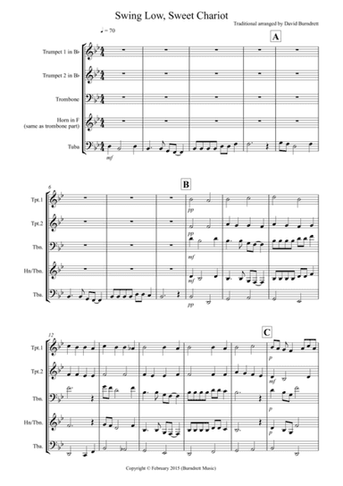 Swing Low, Sweet Chariot for Brass Quartet (arr. David Burndrett)