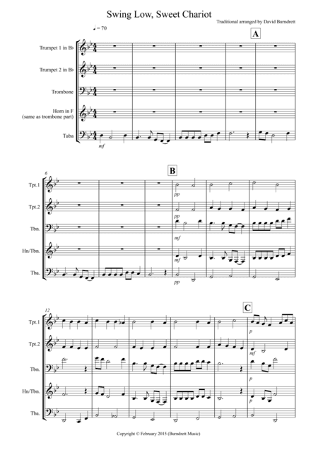 Swing Low, Sweet Chariot for Brass Quartet (arr. David Burndrett)