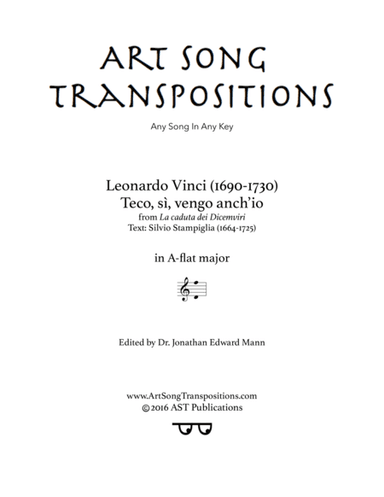 VINCI: Teco, sì, vengo anch'io (transposed to A-flat major) (arr. ArtSongTranspositions.com)