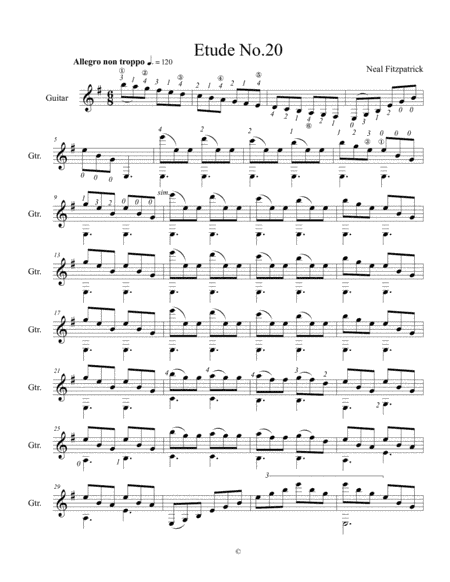 Etude No.20 For Guitar by Neal Fitzpatrick-Standard Notation