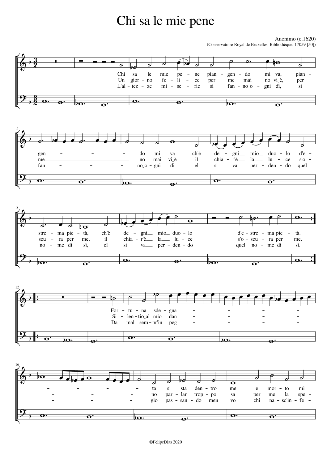 Chi sa le mie pene (arr. Early Music Scores)
