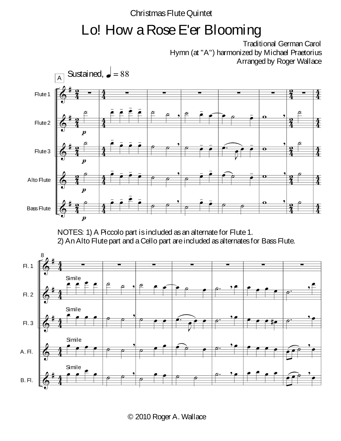 Lo! How a Rose E'er Blooming (Flute Quintet or Choir) (arr. Roger Wallace)