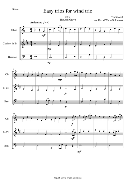 The Ash Grove (Llwyn Onn) for wind trio (oboe, clarinet, bassoon) (arr. David Warin Solomons)