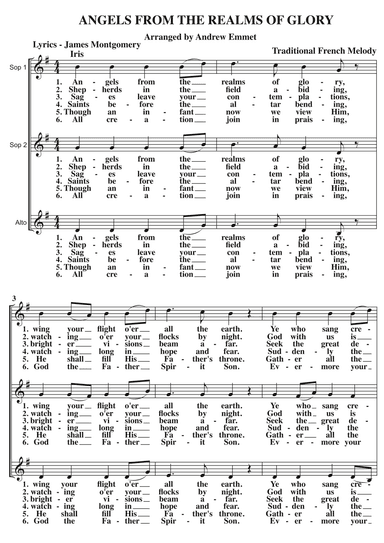 Angels From The Realms Of Glory A Cappella SSA (arr. Andrew Emmet)