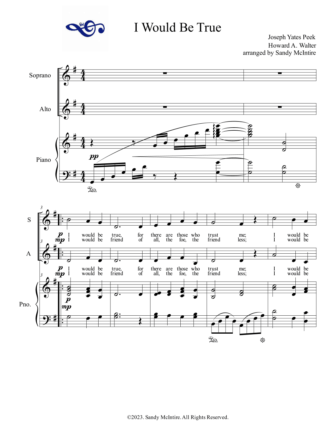 I Would Be True (arr. Sandy McIntire)