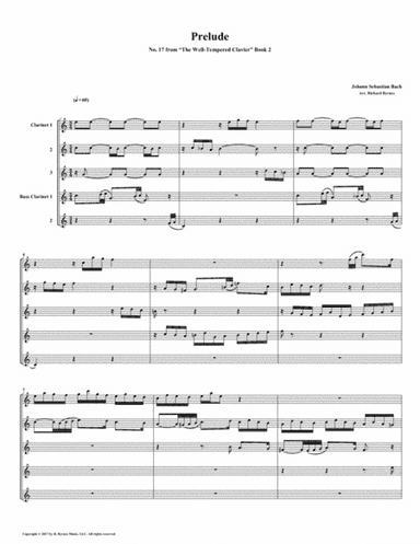 Prelude 17 from Well-Tempered Clavier, Book 2 (Clarinet Quintet) (arr. Richard Byrnes)