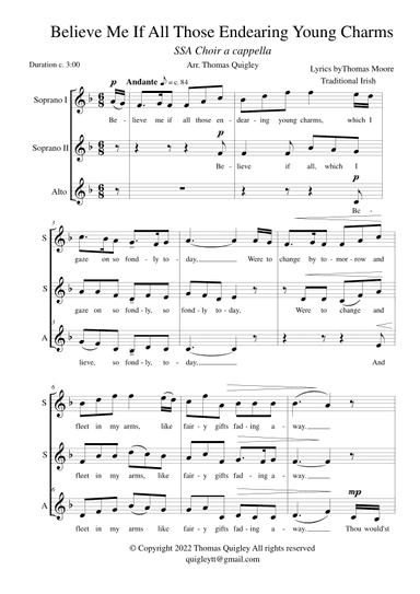 Believe Me If All Those Endearing Young Charms ( SSA a cappella) (arr. Thomas Quigley)