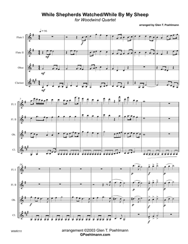 WHILE SHEPHERDS WATCHED THEIR FLOCKS with HOW GREAT OUR JOY - Woodwind Quartet with optional Piano (arr. Glen Poehlmann)