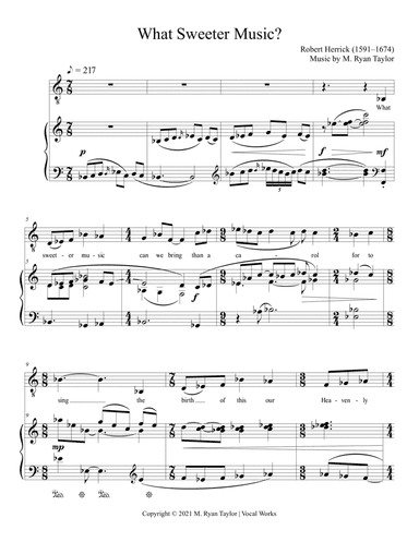 What Sweeter Music : a Christmas Carol for Medium Voice & Piano