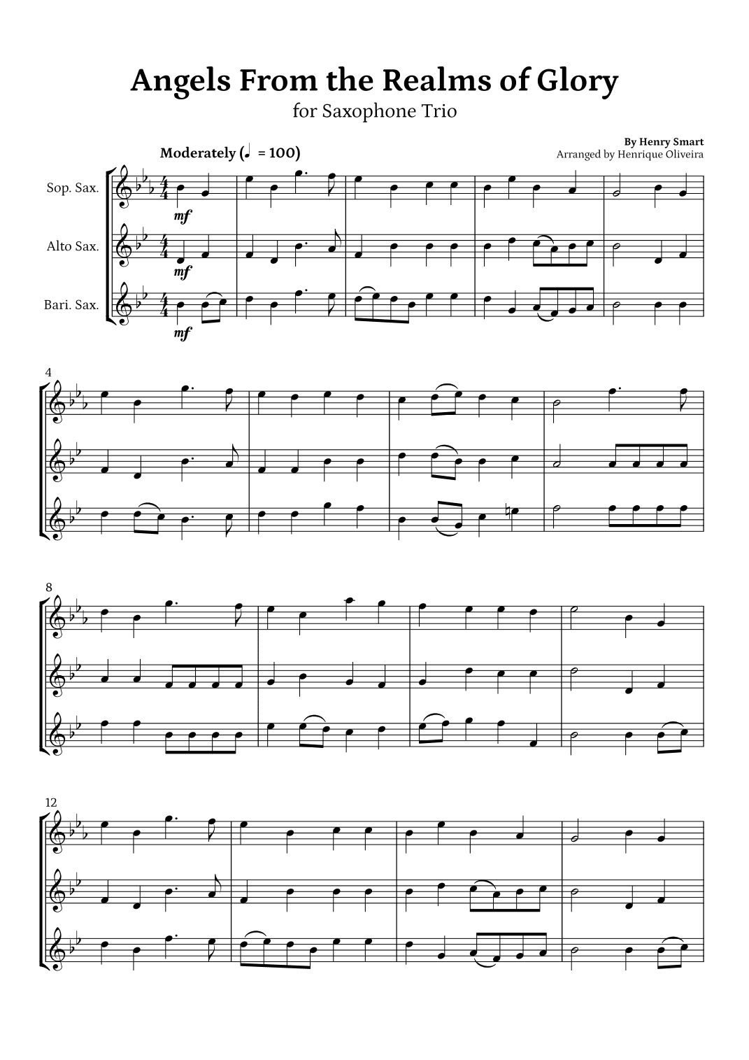 Angels from the Realms of Glory (Saxophone Trio) - Christmas Carol (arr. Henrique Oliveira)