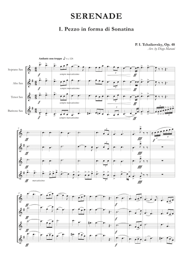 "Pezzo in forma di Sonatina" from Serenade Op. 48 for Saxophone Quartet (arr. Diego Marani)