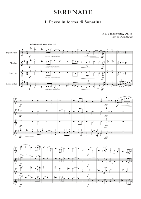 "Pezzo in forma di Sonatina" from Serenade Op. 48 for Saxophone Quartet (arr. Diego Marani)