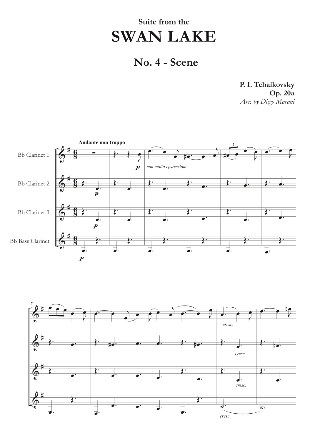 "Scene No. 2" from Swan Lake Suite for Clarinet Quartet (arr. Diego Marani)