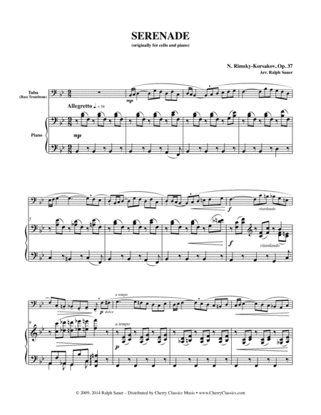 Serenade, Op. 37 for Tuba or Bass Trombone & Piano (arr. Sauer, Ralph)