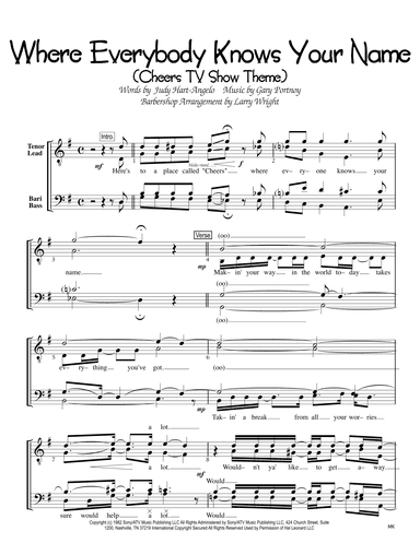 Where Everybody Knows Your Name Theme from the Paramount Television Series CHEERS (arr. Larry Wright)