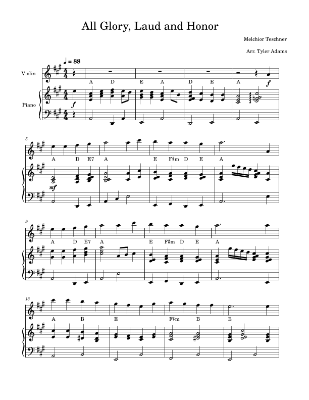 All Glory, Laud and Honor (Violin Solo and Piano) (arr. Tyler Adams)
