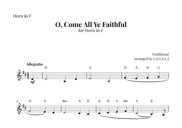 O, Come All Ye Faithful (arr. G.D.V.S.L.J)