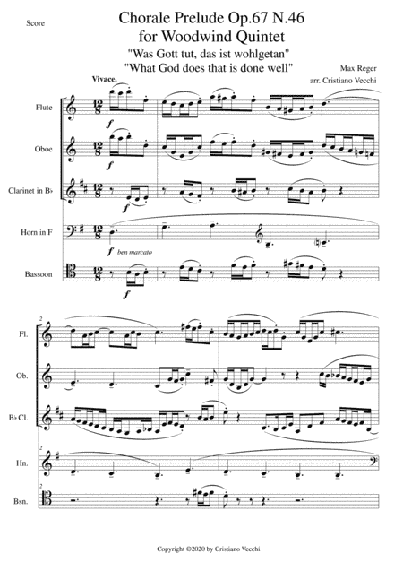 Chorale Prelude Op.67 N.46 for Woodwind Quintet (arr. Cristiano Vecchi)